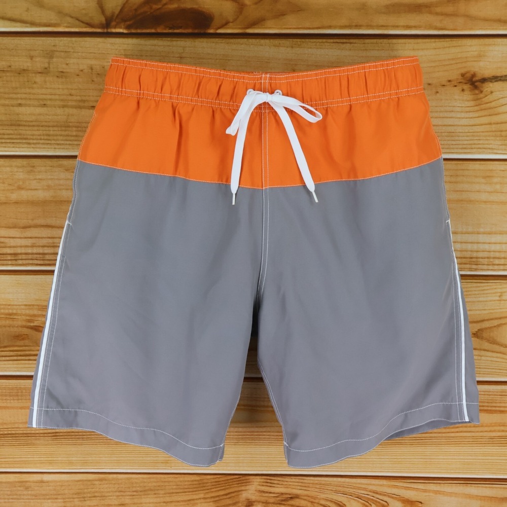 World Wide Sportsman Swim Trunks w/ Liner Mens Size L Orange Gray ColorBlock